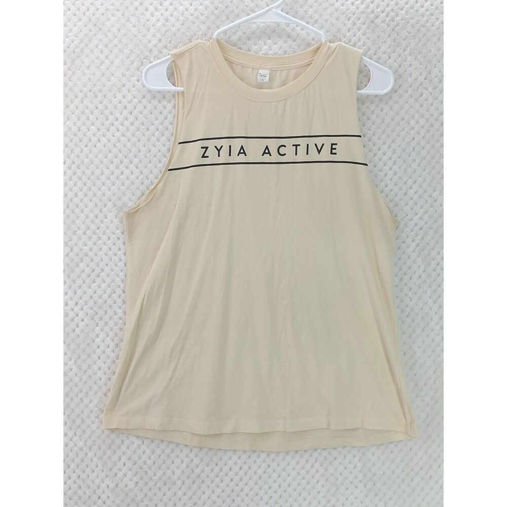 Zyia Active Women's Large Cream Graphic Print Gym Tank